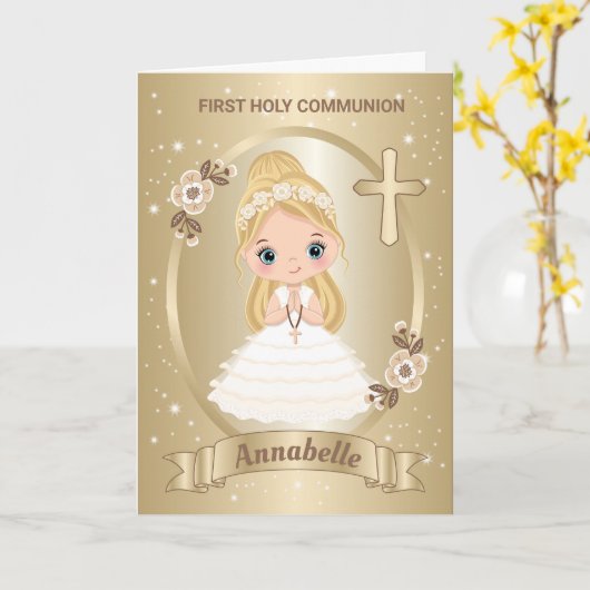 ガールファースト聖餐式グリーティングカード カード (黄色い花)
