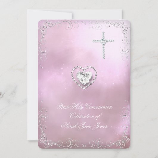 ガールファースト聖餐式シルバーピンク天国 招待状 (正面)