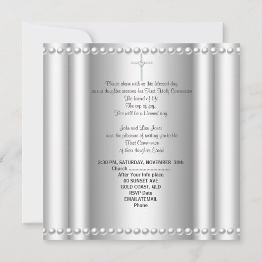 ガールファースト聖餐式シルバーレースピンクパール 招待状 (裏面)
