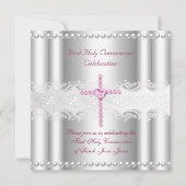 ガールファースト聖餐式シルバーレースピンクパール 招待状 (正面)