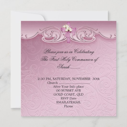 ガールファースト聖餐式ピンククロス 招待状 (裏面)