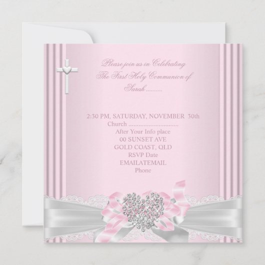 ガールファースト聖餐式ピンクホワイトグレーハート2 招待状 (裏面)