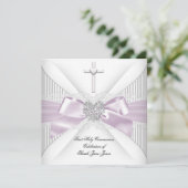 ガールファースト聖餐式ピンクホワイトグレーハート 招待状 (スタンド正面)