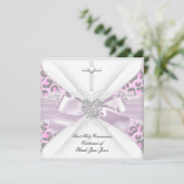 ガールファースト聖餐式ピンクホワイトグレーヒョウ 招待状 (スタンド正面)