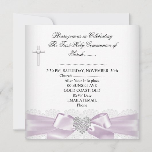 ガールファースト聖餐式ピンクホワイトシルバーハート 招待状 (裏面)