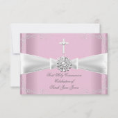 ガールファースト聖餐式ピンクホワイトシルバー 招待状 (正面)