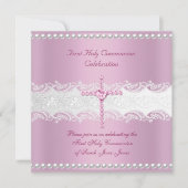ガールファースト聖餐式ピンクレースピンクパール 招待状 (正面)