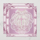 ガールファースト聖餐式ピンクヴェイルピンククロス 招待状 (正面/裏面)