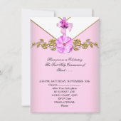 ガールファースト聖餐式ピンク白い花3 招待状 (裏面)
