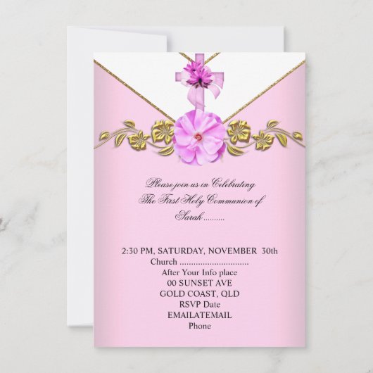ガールファースト聖餐式ピンク白い花3 招待状 (裏面)