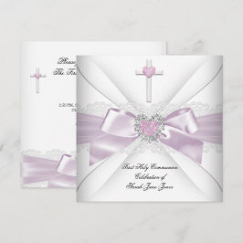 ガールファースト聖餐式ピンク白ハート順 招待状