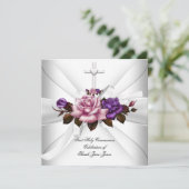 ガールファースト聖餐式ホワイトシルバーピンクパープル 招待状 (スタンド正面)