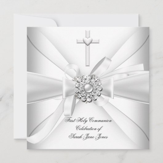 ガールファースト聖餐式ホワイトシルバー 招待状 (正面)