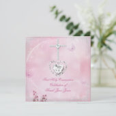 ガールファースト聖餐式ホワイトピンクバタフライ 招待状 (スタンド正面)