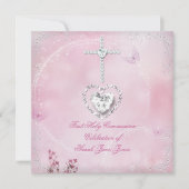 ガールファースト聖餐式ホワイトピンクバタフライ 招待状 (正面)