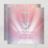 ガールファースト聖餐式ホワイトピンク天国 招待状 (正面/裏面)