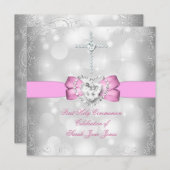 ガールファースト聖餐式ホワイトピンク 招待状 (正面/裏面)