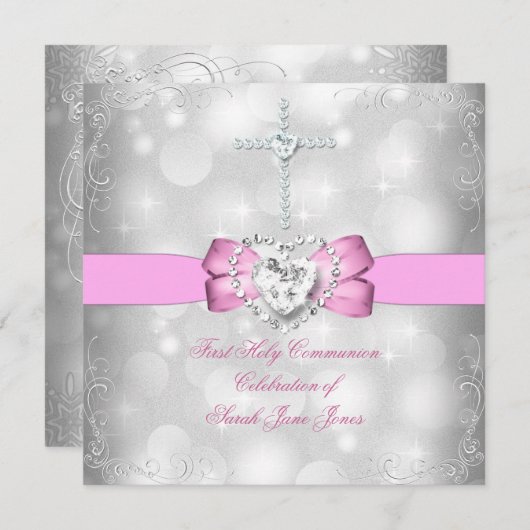 ガールファースト聖餐式ホワイトピンク 招待状 (正面/裏面)