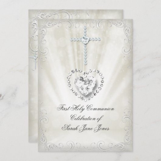 ガールファースト聖餐式ホワイトベージュヘブンリー2 招待状 (正面/裏面)