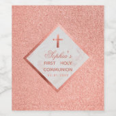 ガールファースト聖餐式ローズゴールドマーブルピンクリッター ワインラベル (シングルラベル)