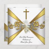 ガールファースト聖餐式金ゴールドホワイトフローラ2 招待状 (正面/裏面)