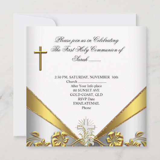 ガールファースト聖餐式金ゴールドホワイトフローラ2 招待状 (裏面)