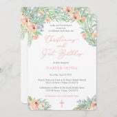 ガールファースト誕生日と《キリスト教》洗礼式や命名式スプリングタイム 招待状 (正面/裏面)