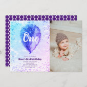 ガールファースト誕生日グリッターグラデーションバルーンフォト 招待状 (正面/裏面)