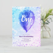 ガールファースト誕生日グリッターグラデーションバルーン 招待状 (スタンド正面)