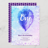 ガールファースト誕生日グリッターグラデーションバルーン 招待状 (正面/裏面)