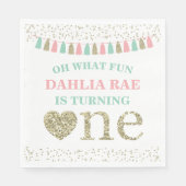 ガールファースト誕生日パーティナプキンズピンクミント金ゴールド スタンダードランチョンナプキン (正面)