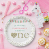 ガールファースト誕生日パーティープレートピンクミント金ゴールド ペーパープレート (パーティー)