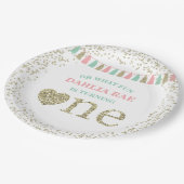 ガールファースト誕生日パーティープレートピンクミント金ゴールド ペーパープレート (アングル)