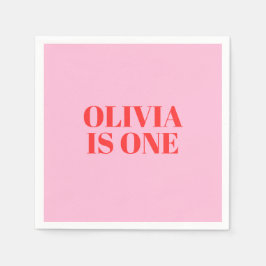 ガールファースト誕生日ピンクと赤モダン スタンダードカクテルナプキン