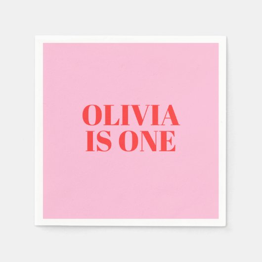 ガールファースト誕生日ピンクと赤モダン スタンダードカクテルナプキン (正面)