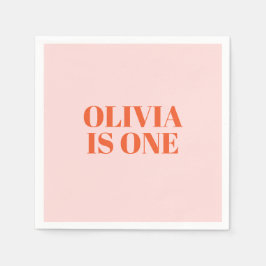 ガールファースト誕生日ピンクアンドレッドタイポグラフィ スタンダードカクテルナプキン