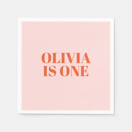 ガールファースト誕生日ピンクアンドレッドタイポグラフィ スタンダードカクテルナプキン (正面)