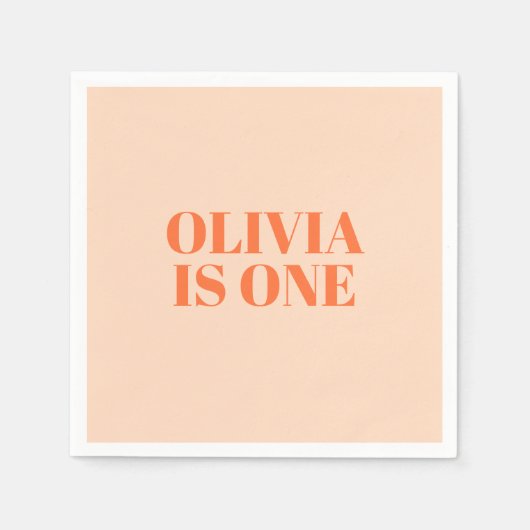 ガールファースト誕生日ピーチモダン スタンダードカクテルナプキン (正面)