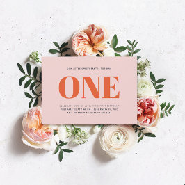 ガールファースト誕生日モダンパステルピンク 招待状