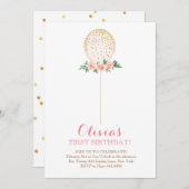 ガールファースト誕生日水カラー金ゴールドバルーン 招待状 (正面/裏面)