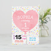 ガールファースト誕生日水彩ハートバルーンカワイト 招待状 (スタンド正面)