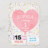 ガールファースト誕生日水彩ハートバルーンカワイト 招待状 (正面/裏面)