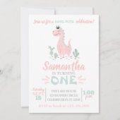 ガールファースト誕生日水彩恐竜招待状 招待状 (正面)