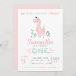 ガールファースト誕生日水彩恐竜招待状 招待状