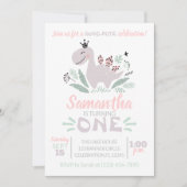 ガールファースト誕生日水彩紫恐竜 招待状 (正面)