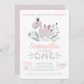 ガールファースト誕生日水彩紫恐竜 招待状 (正面/裏面)