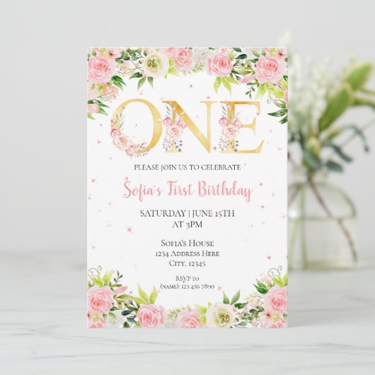 ガールファースト誕生日水彩花 招待状 (スタンド正面)