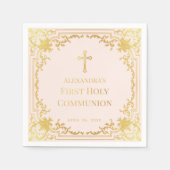 ガールファースト赤面ピンクフェイク金ゴールドクロス スタンダードカクテルナプキン (正面)