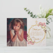 ガールファースト金ゴールドクロスマーブルピンクオーキッド サンキューカード (スタンド正面)