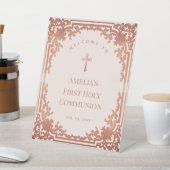 ガールファースト・コミュニオンピンクローズ金ゴールド華美歓迎 台座サイン (インサイチュ)